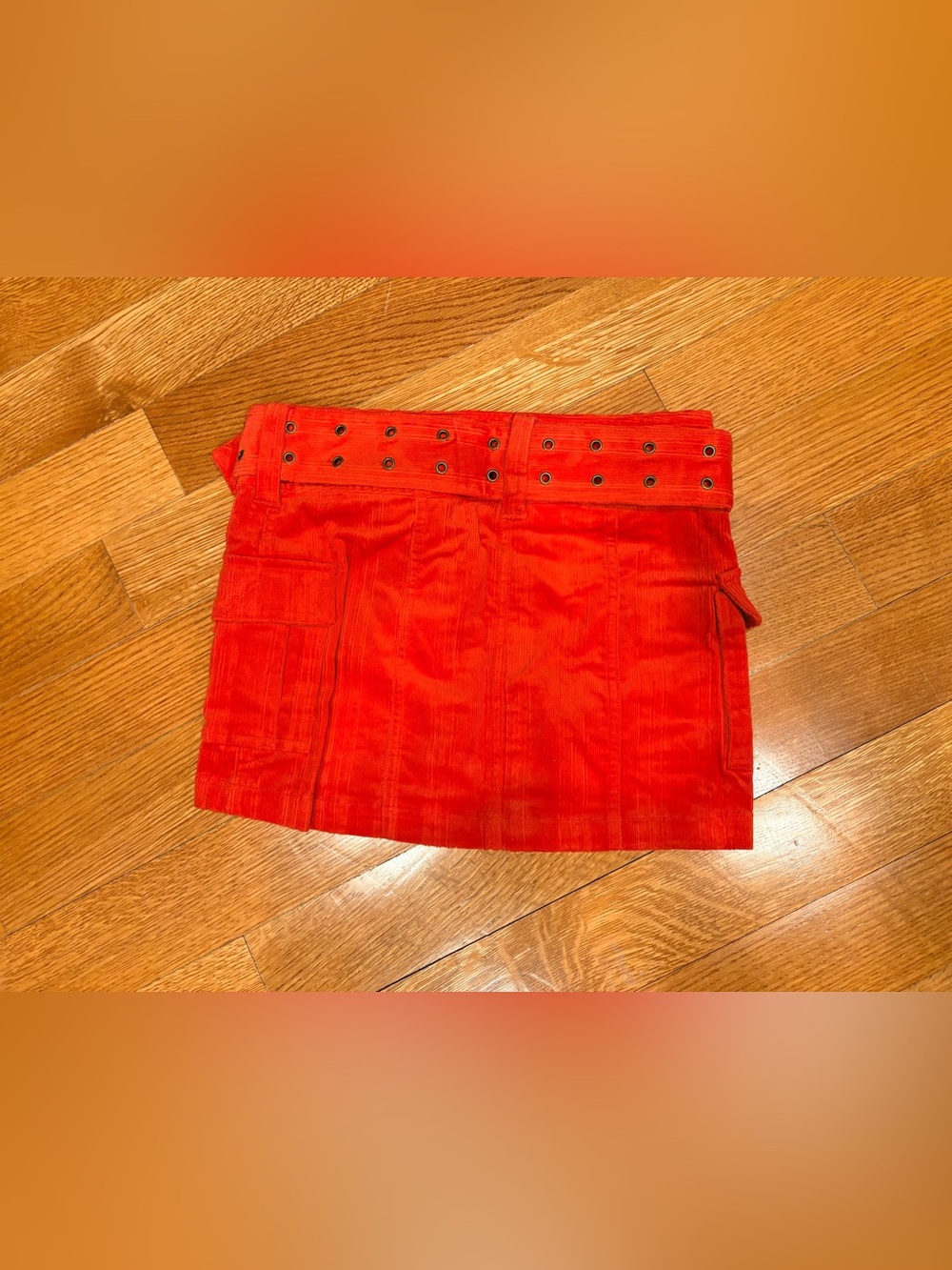 NEW UO Joan Corduroy Y2K Cargo Belted Mini Skirt Red XS - Picture 11 of 14